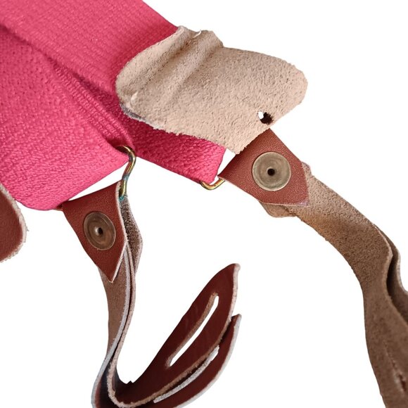 Vintage Boys Suspenders Red Elastic & Leather Button-On  Leather Togs 1950's - Picture 5 of 5